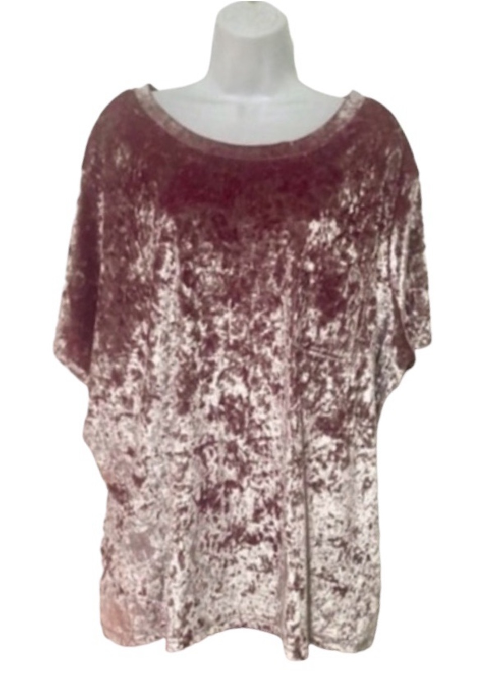 Boutique+ Rose Mauve Crushed Velvet Overlap Back Top Plus 2X